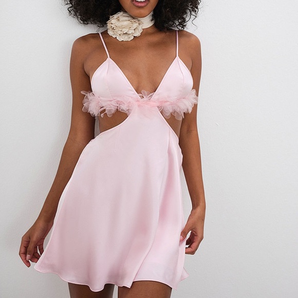 For Love & Lemons Pink Floral Trim Slip Dress - Picture 2 of 4